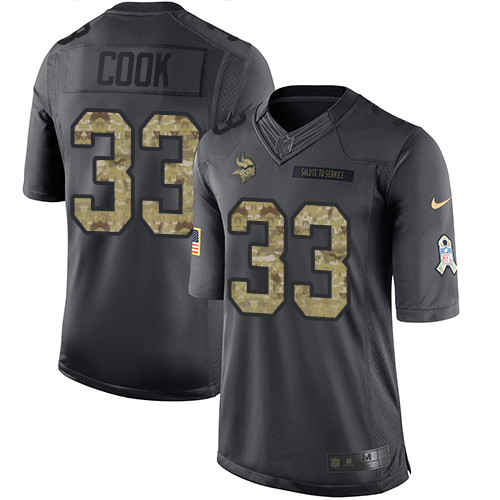 Nike Vikings #33 Dalvin Cook Black Men's Stitched NFL Limited 2016 Salute To Service Jersey - Click Image to Close